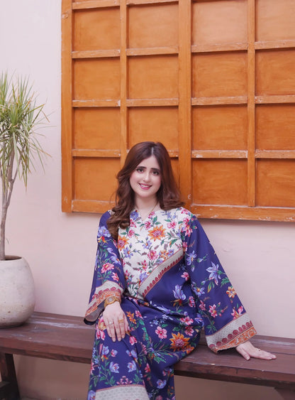 Ethnic 2pc Silk long kaftan Unstitched
