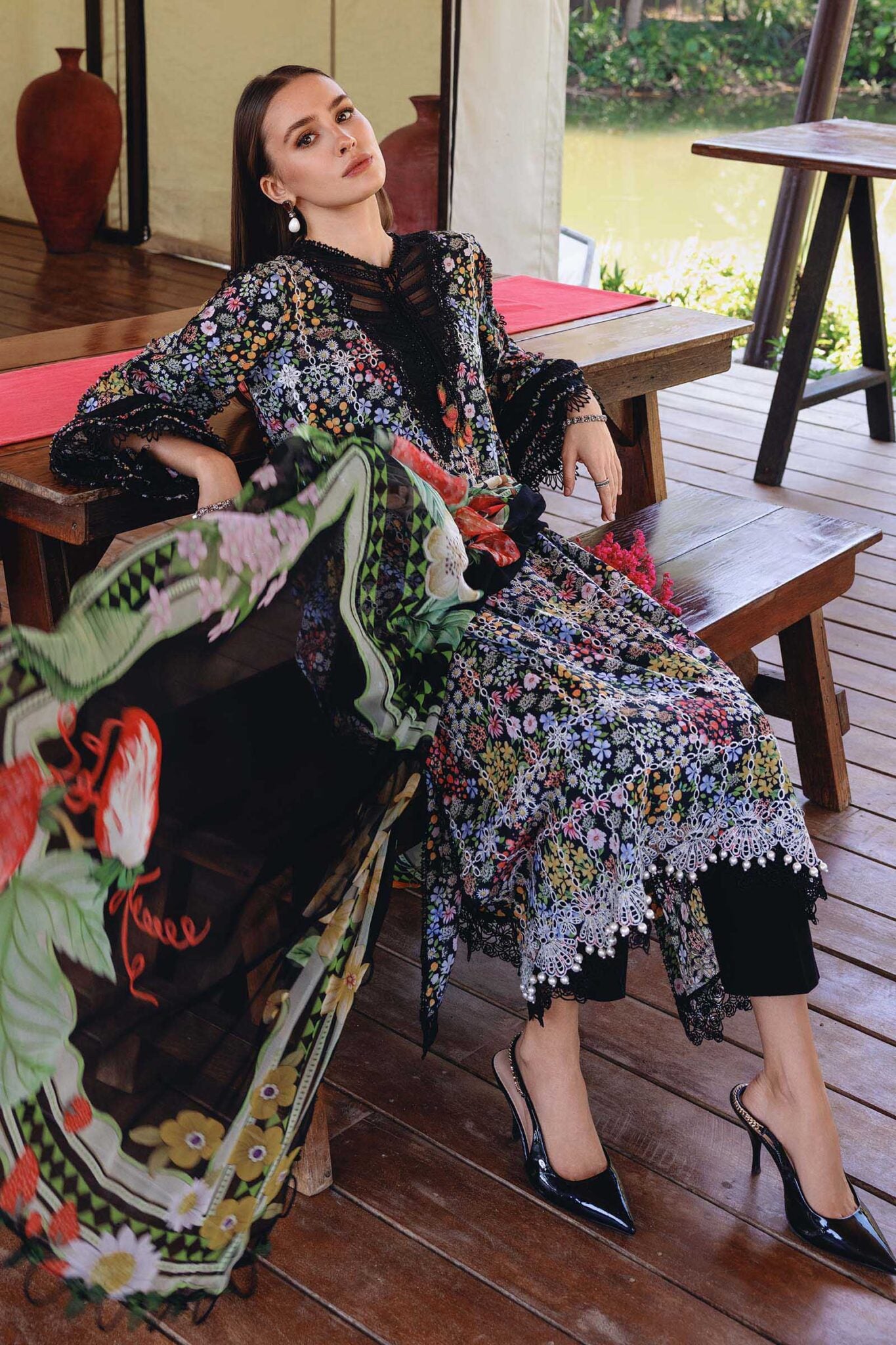 MARIA.B Lawn Embroidered & Printed 3 Piece Dress