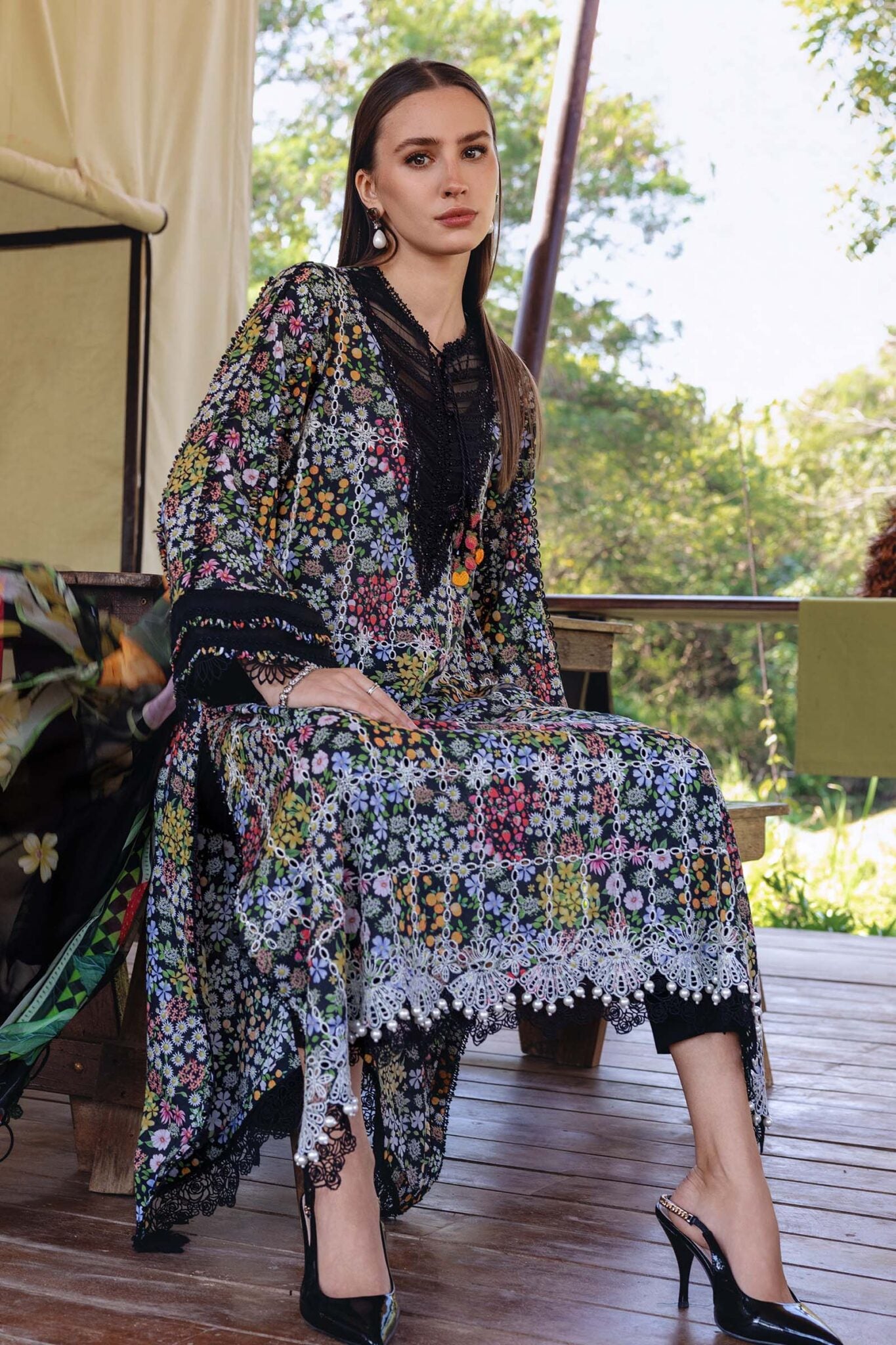 MARIA.B Lawn Embroidered & Printed 3 Piece Dress