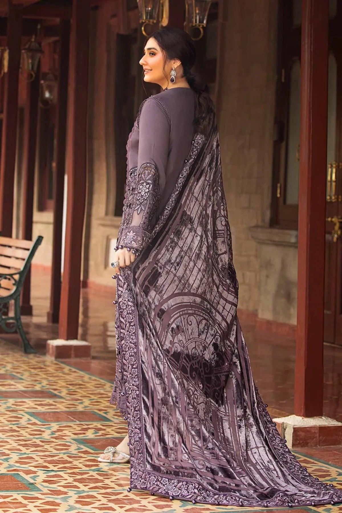 Maria B 3 Piece Unstitched Embroidered Lawn Suit | DL-1202