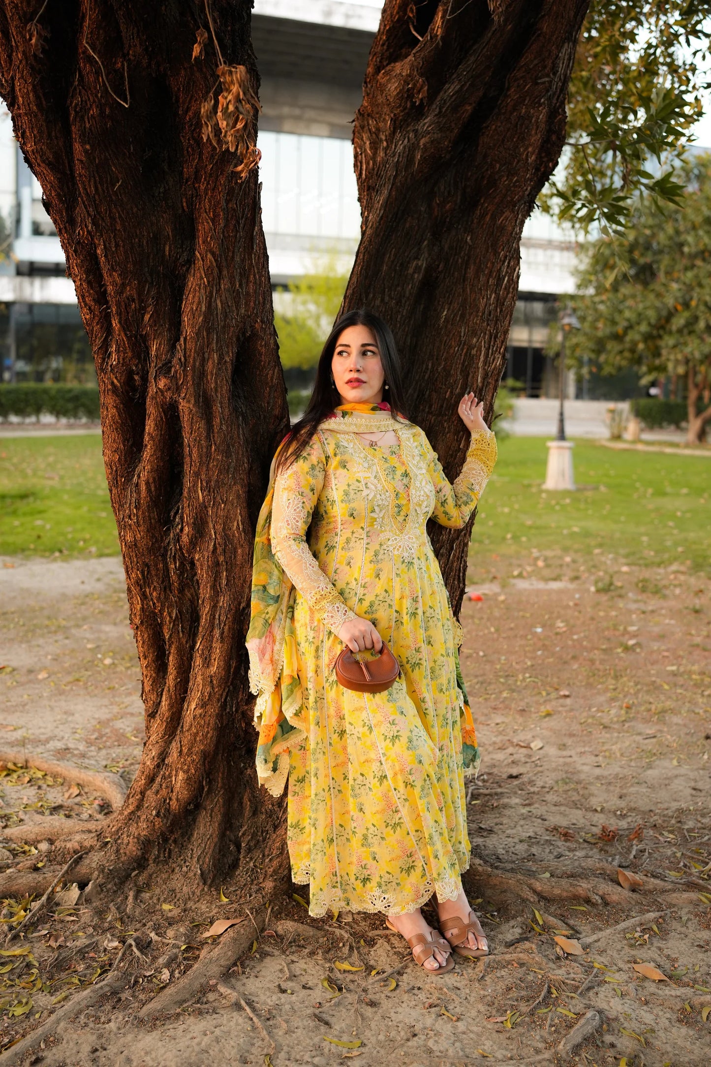 Aneelas Unstitched Lawn Print Emb Frock 3pc with Chiffon Emb Duppata