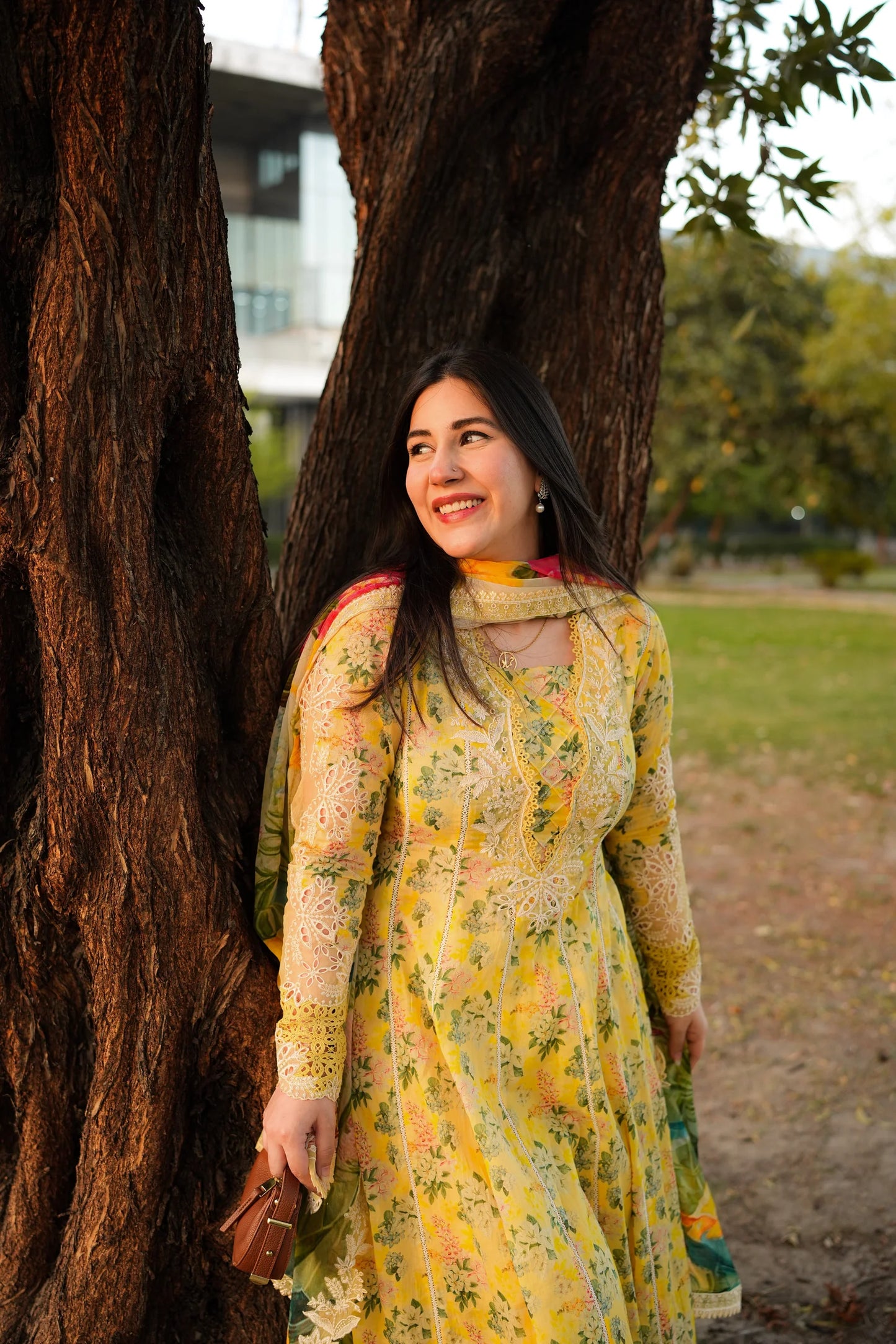 Aneelas Unstitched Lawn Print Emb Frock 3pc with Chiffon Emb Duppata
