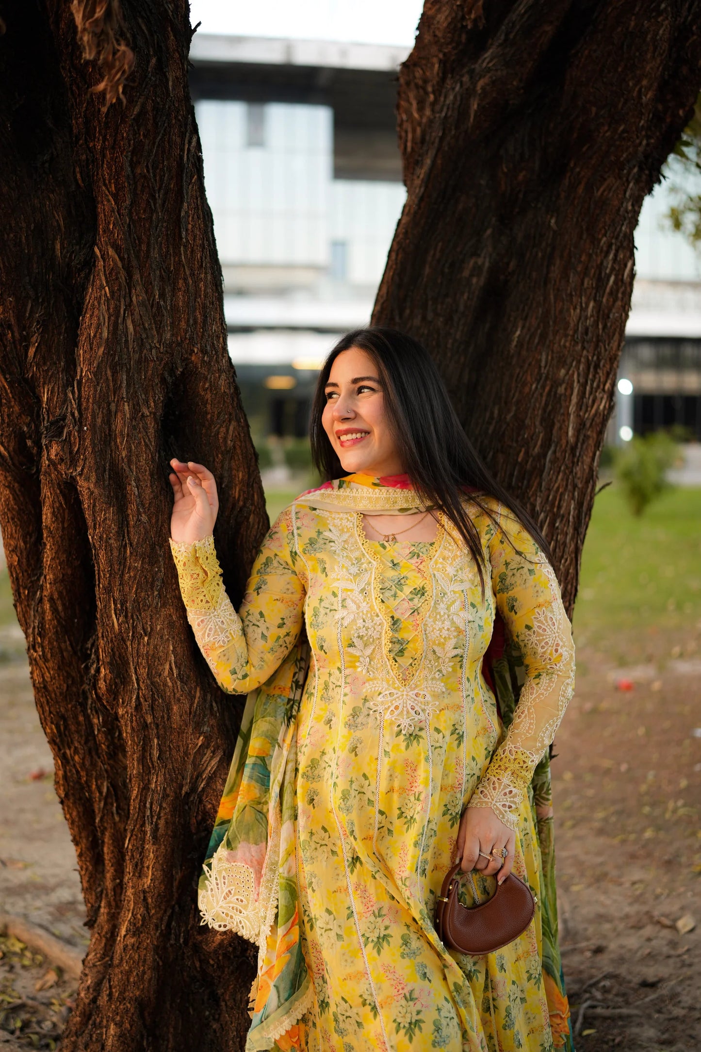 Aneelas Unstitched Lawn Print Emb Frock 3pc with Chiffon Emb Duppata