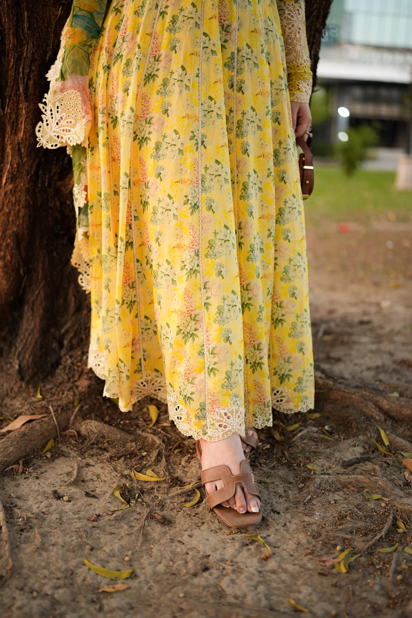 Aneelas Unstitched Lawn Print Emb Frock 3pc with Chiffon Emb Duppata