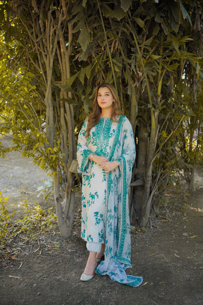 Aneelas Unstitched Twill Emb Silk Duppata 3pc [WPR-23]