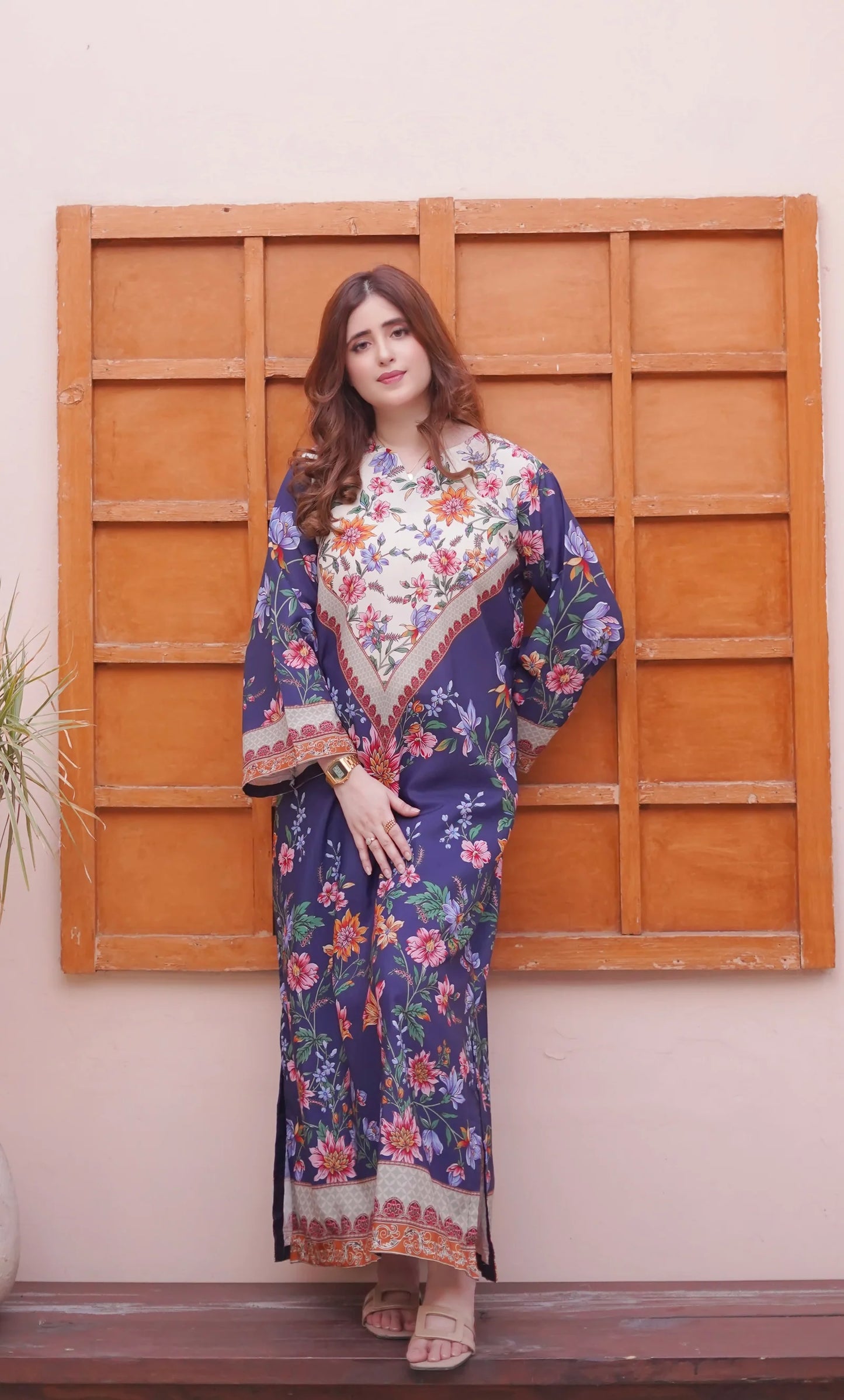 Ethnic 2pc Silk long kaftan Unstitched