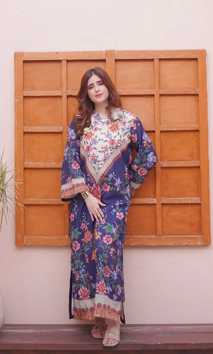 Ethnic 2pc Silk long kaftan Unstitched