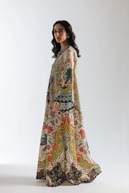 Ethnic 2pc Silk long kaftan yellow Unstitched