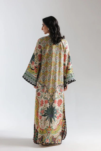 Ethnic 2pc Silk long kaftan yellow Unstitched