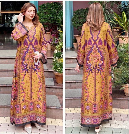 Ethnic 2pc Silk long kaftan Unstitched