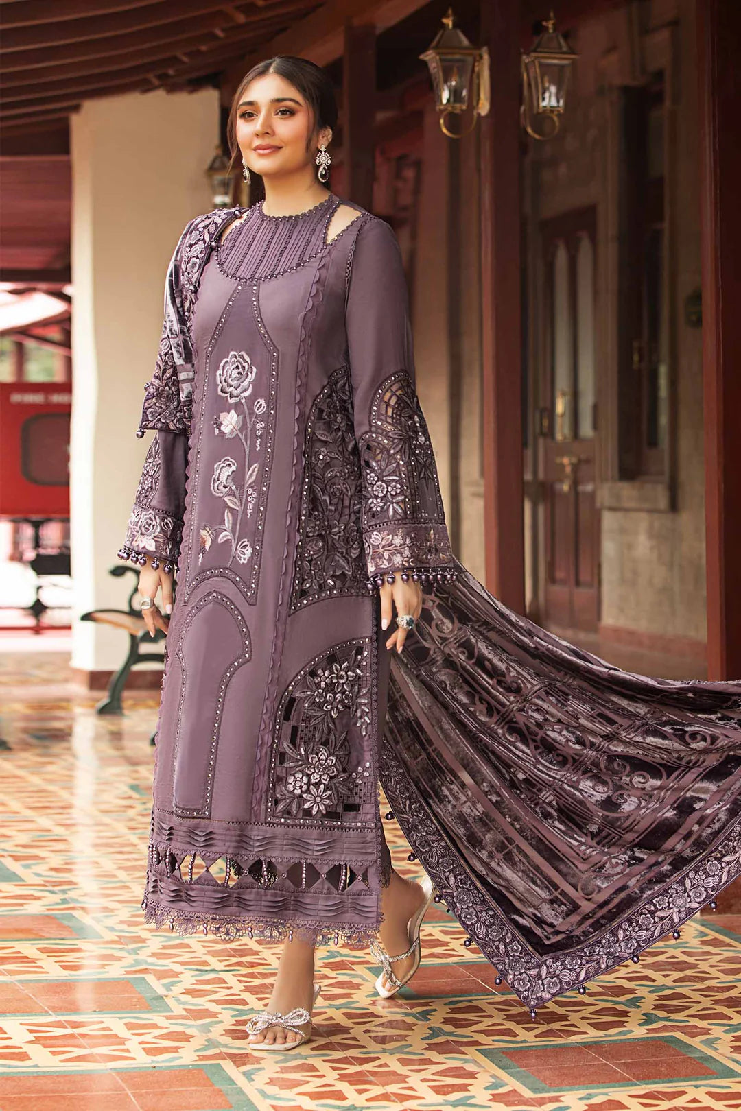 3 Piece Unstitched Embroidered Linen Suit | DL-1202