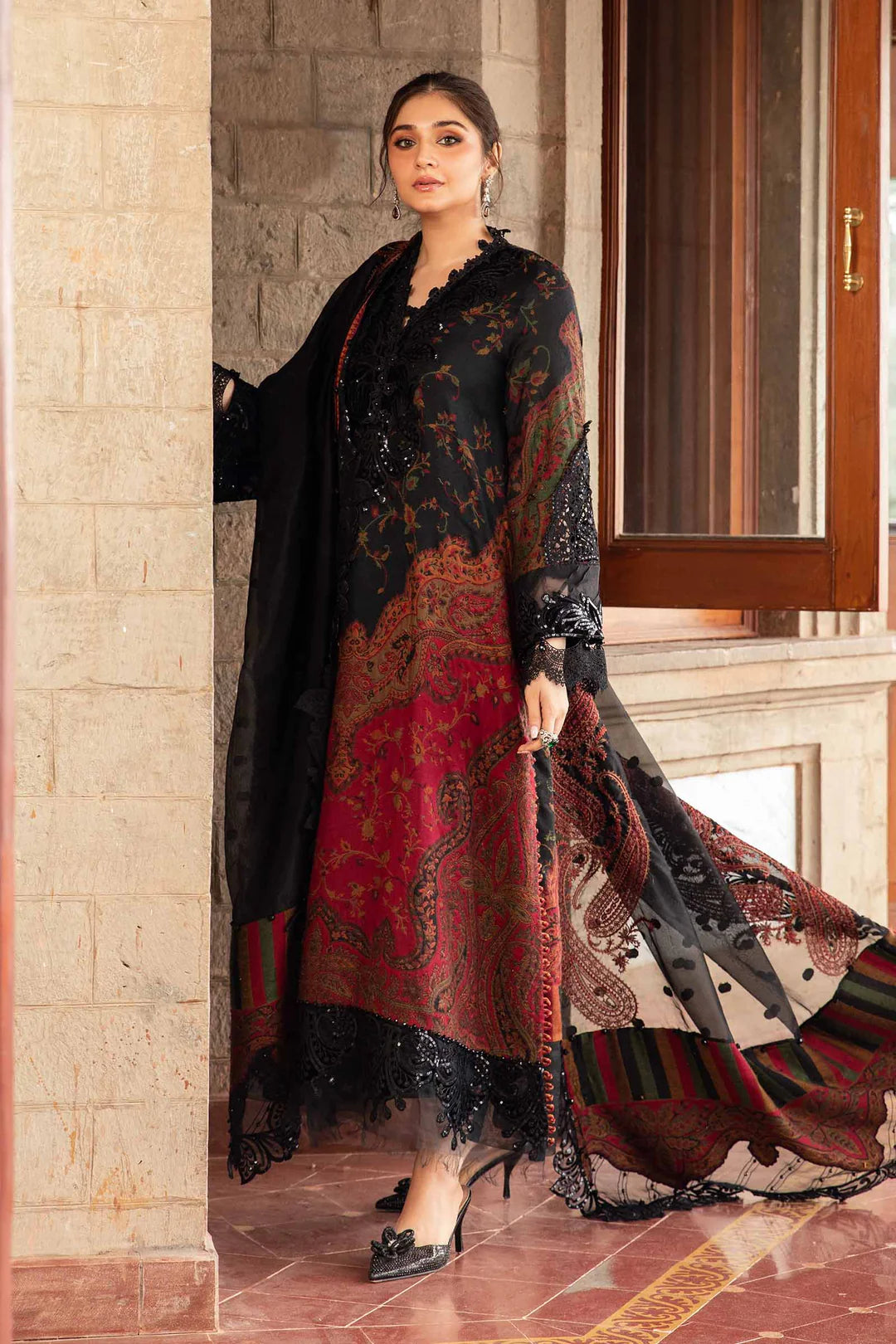 3 Piece Unstitched Embroidered Woven Suit | DL-1204