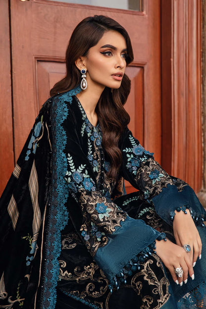 3 Piece Unstitched Embroidered Velvet Suit | DL-1208