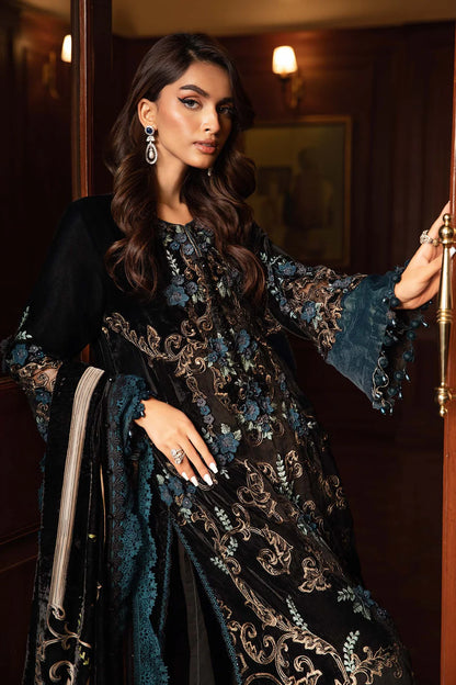 3 Piece Unstitched Embroidered Velvet Suit | DL-1208