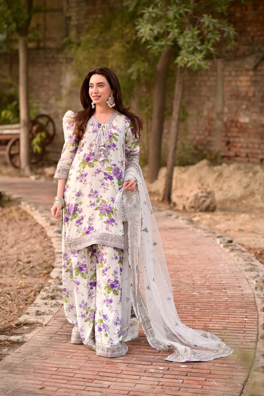 Aneelas Lawn Embroidered & Printed 3 Piece Dress - J1969