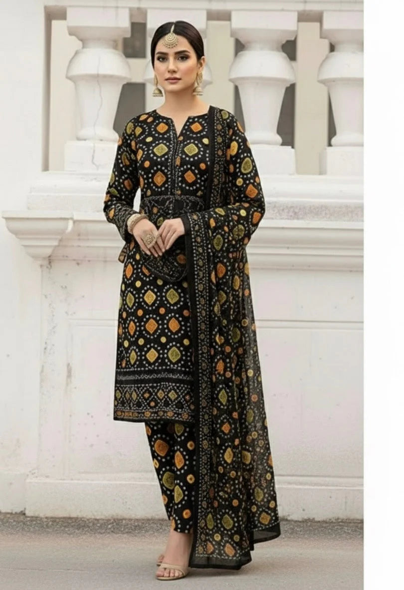 ANEELAS LAWN EMBROIDERED & PRINTED 3 PIECE DRESS - D - 1852