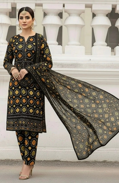 ANEELAS LAWN EMBROIDERED & PRINTED 3 PIECE DRESS - D - 1852