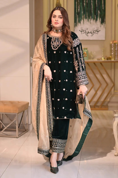 Aneelas | Luxury Velvet Embroidered Unstitched 3 Piece - VT-09