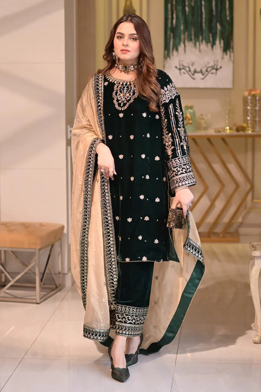 Aneelas | Luxury Velvet Embroidered Unstitched 3 Piece - VT-09