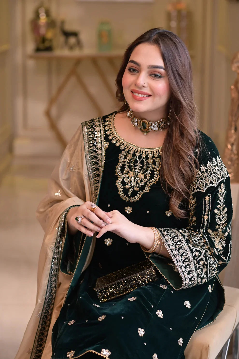 Aneelas | Luxury Velvet Embroidered Unstitched 3 Piece - VT-09