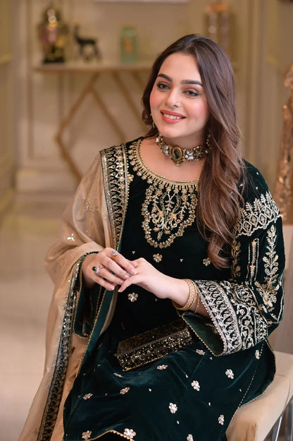 Aneelas | Luxury Velvet Embroidered Unstitched 3 Piece - VT-09
