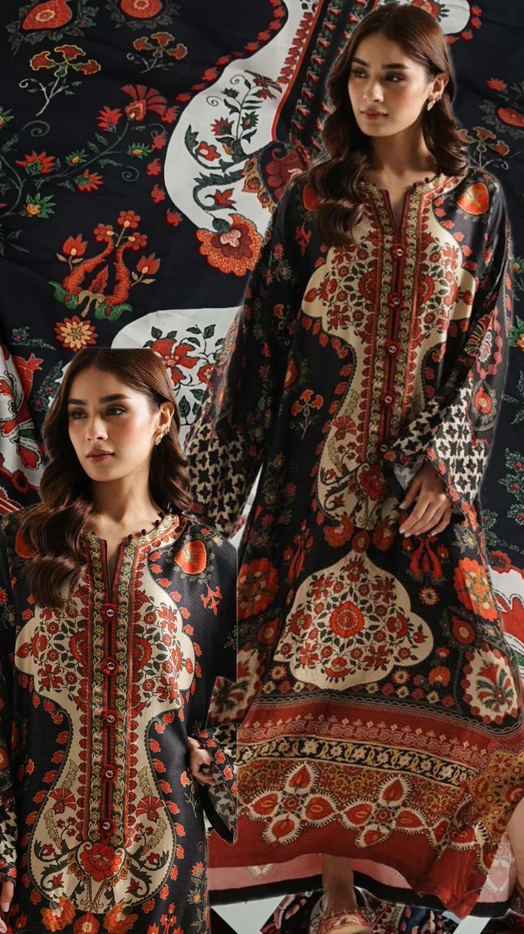 Ethnic 2pc Silk Printed Kaftan Unstitched