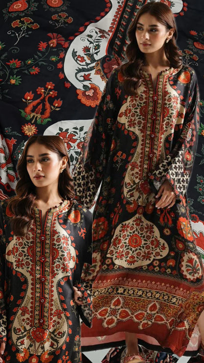 Ethnic 2pc Silk Printed Kaftan Unstitched