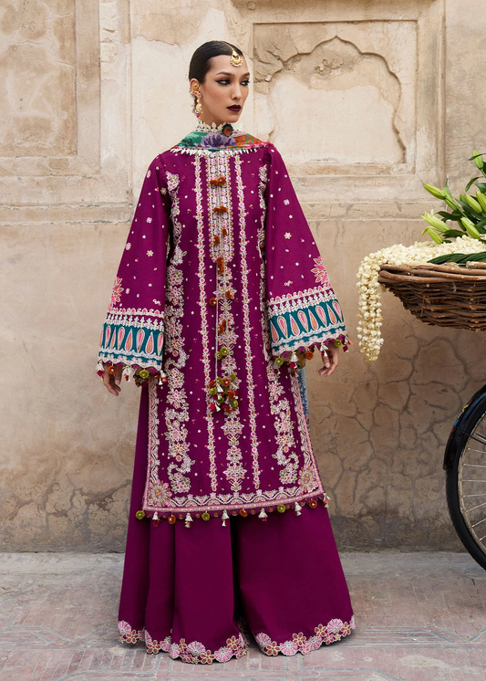 Hussain Rehar Nirmal Unstitched Embroidered Lawn 3Pc Suit - Kahei