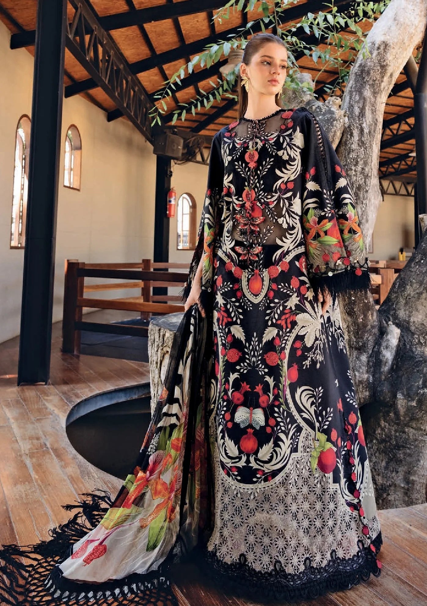 MARIA.B Lawn Embroidered & Printed 3 Piece Dress