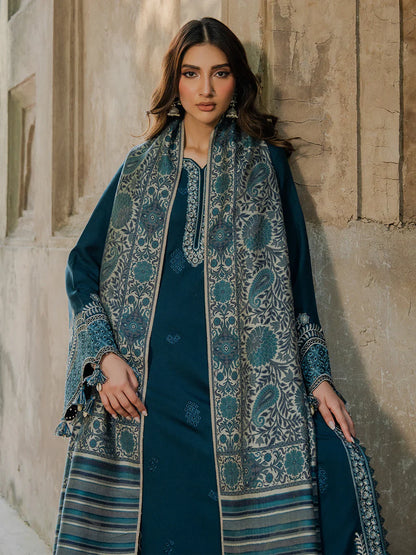 Dhanak-3PC Embroidered Shirt with Digital Printed Wool Shawl