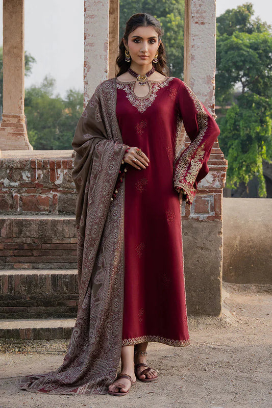 IZEL - 3PC DHANAK EMBROIDERED SHIRT WITH TWILL PRINTED SHAWL AND TROUSER