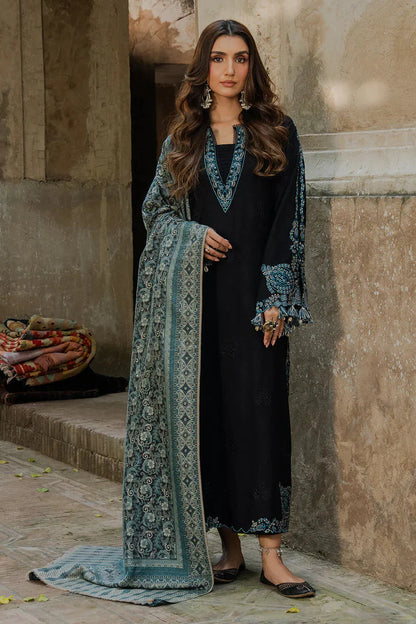 IZEL - 3PC DHANAK EMBROIDERED SHIRT WITH TWILL PRINTED SHAWL AND TROUSER
