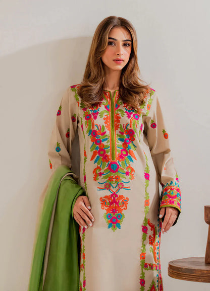 VINTAGE-3PC LAWN EMBROIDERED SHIRT WITH CHIFFON TYE&DYE DUPATTA & TROUSER-BIC-4636
