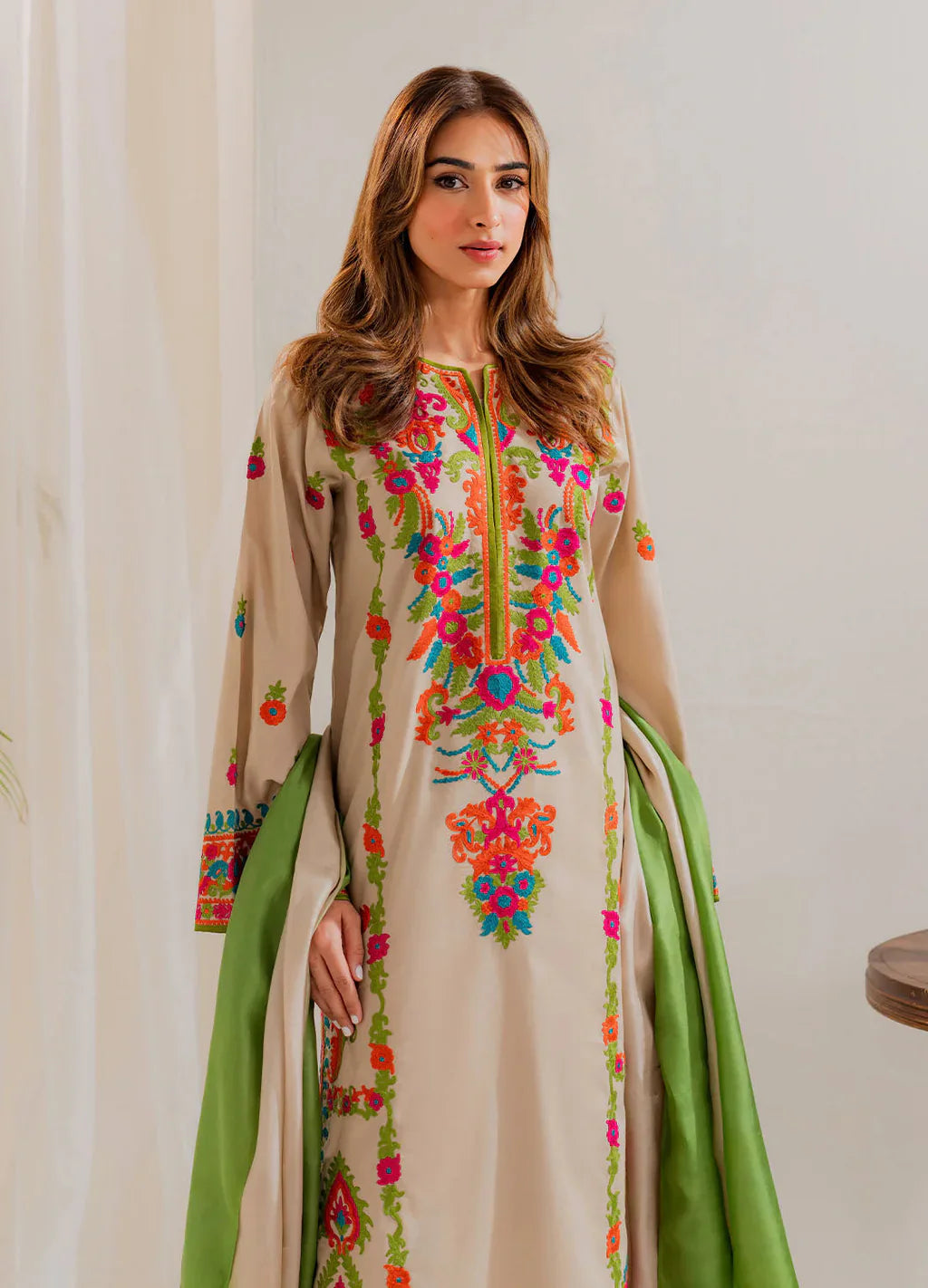 VINTAGE-3PC LAWN EMBROIDERED SHIRT WITH CHIFFON TYE&DYE DUPATTA & TROUSER-BIC-4636