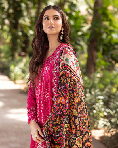 Faiza Saqlain Zinnia Embroidered Luxury Lawn Unstitched 3Pc Suit - Varda