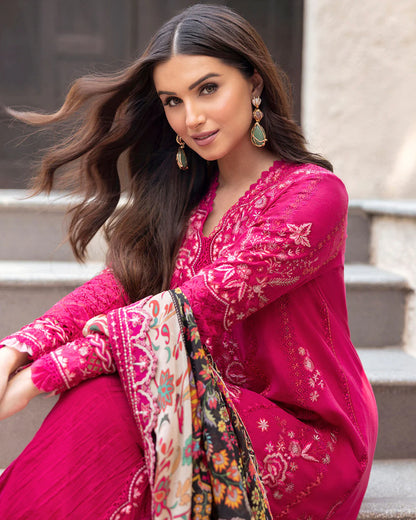 Faiza Saqlain Zinnia Embroidered Luxury Lawn Unstitched 3Pc Suit - Varda