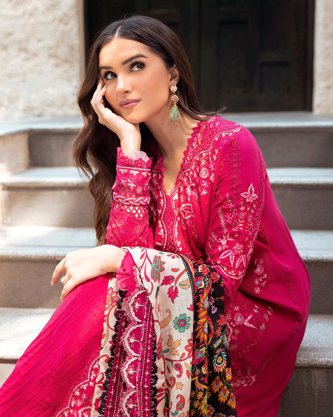 Faiza Saqlain Zinnia Embroidered Luxury Lawn Unstitched 3Pc Suit - Varda