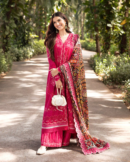 Faiza Saqlain Zinnia Embroidered Luxury Lawn Unstitched 3Pc Suit - Varda
