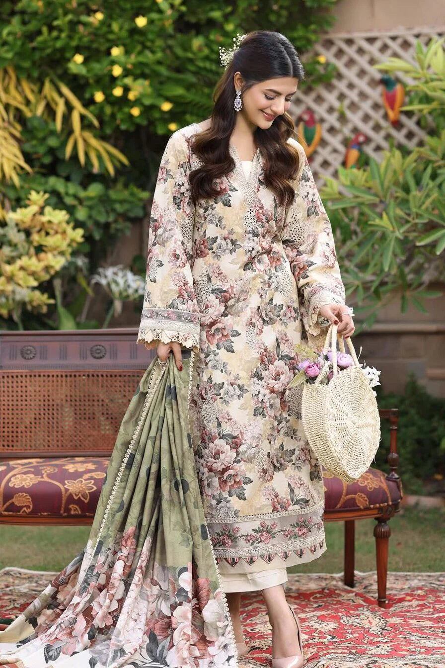 Aneelas Lawn Chikankari Embroidered & Printed Lawn 3 Piece Dress - J2052