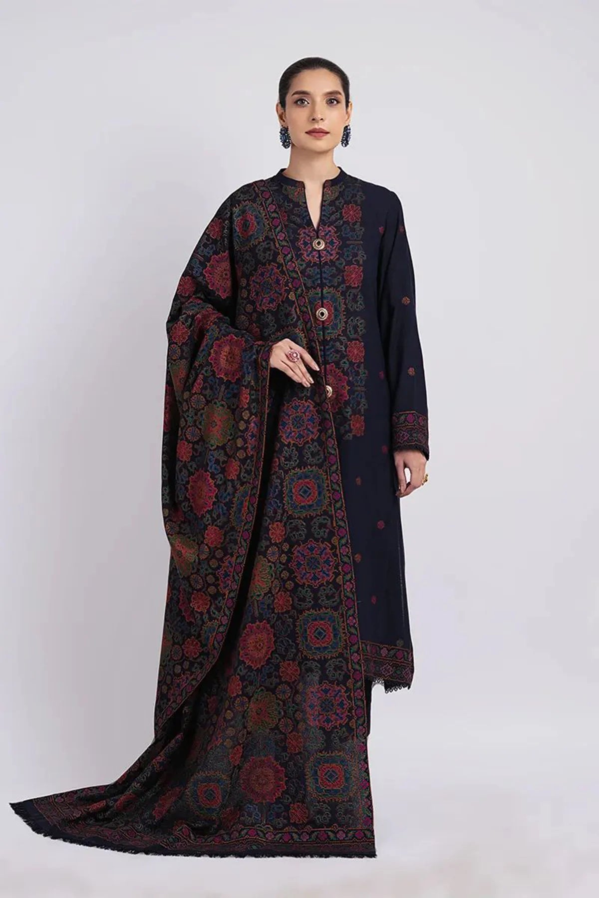 Bareeze 3PC Embroidered Dhanak Suit with Heavy Embroidered Shawal -GA2056