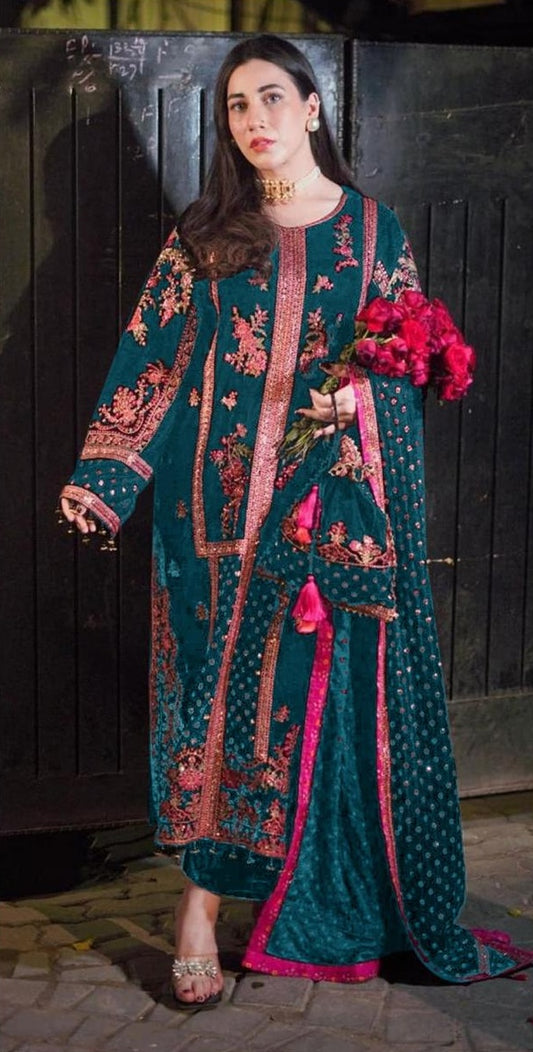 Aneelas Luxury Velvet Suit 3 Piece Unstitched