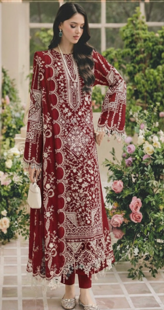 Binilyas Freesia Luxury Lawn Embroidered Unstitched 3-Piece Suit-103 - C