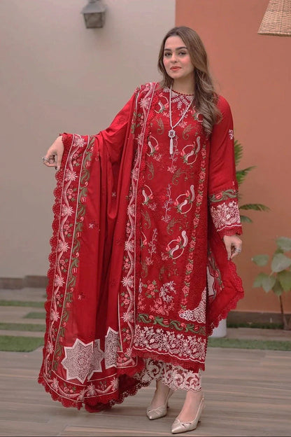 ANEELAS - 3PC LAWN EMBROIDERED SHIRT WITH LAWN EMBROIDERED DUPATTA AND TROUSER - HZG2828