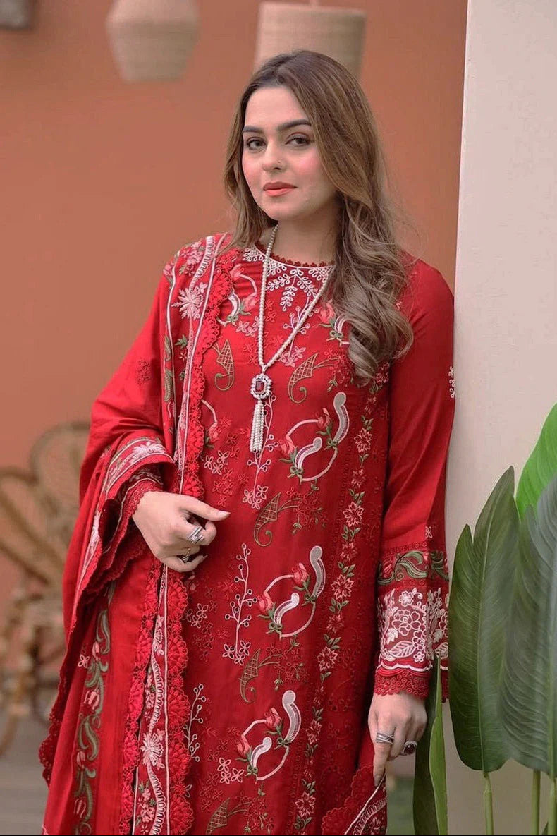 ANEELAS - 3PC LAWN EMBROIDERED SHIRT WITH LAWN EMBROIDERED DUPATTA AND TROUSER - HZG2828