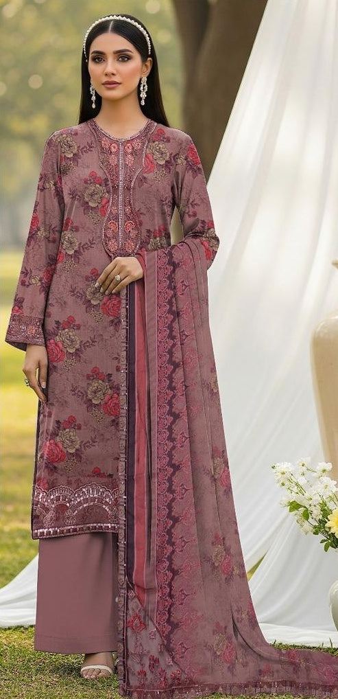 Baroque Embroidered Printed Lawn 3Pc Unstitched D#420 B