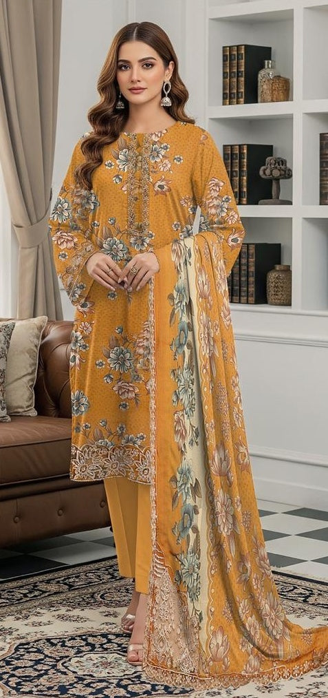 Baroque Embroidered Printed Lawn 3Pc Unstitched D#436 B