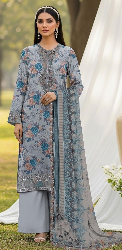 Baroque Embroidered Printed Lawn 3Pc Unstitched D#420 A