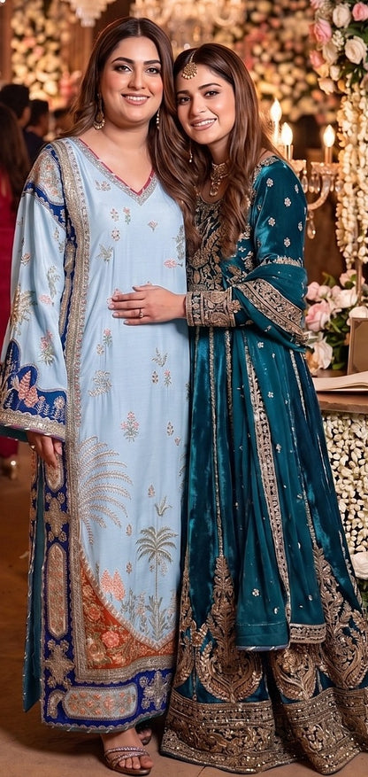 Ethnic 2pc sky blue Shakira silk Unstitched