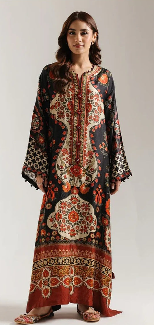 Ethnic 2pc Silk Printed Kaftan Unstitched