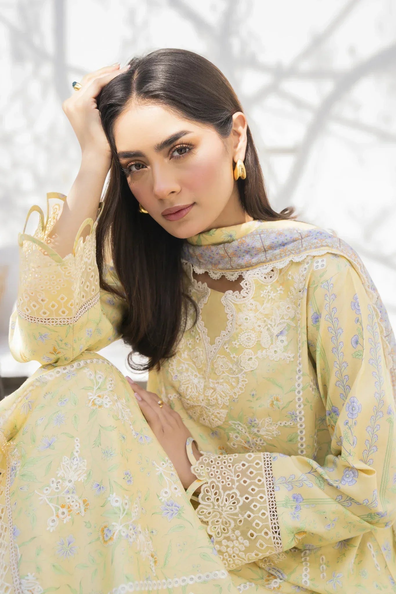 Baroque Chikankari Embroidered & printed lawn 3 piece dress